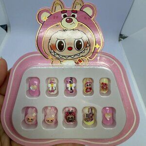 Kids Press On Nails Labubu Design, Fuchsia Color
